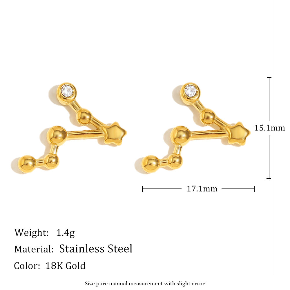 Pendientes de Constelaciones del Zodíaco de Moda en Acero Inoxidable con Baño de Oro de 18K y Detalles de Pedrería