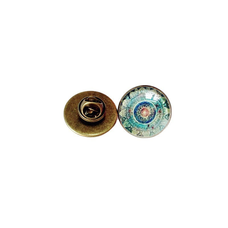 Broche floral vintage bohemio de mandala en latón con acabado chapado para mujeres y hombres