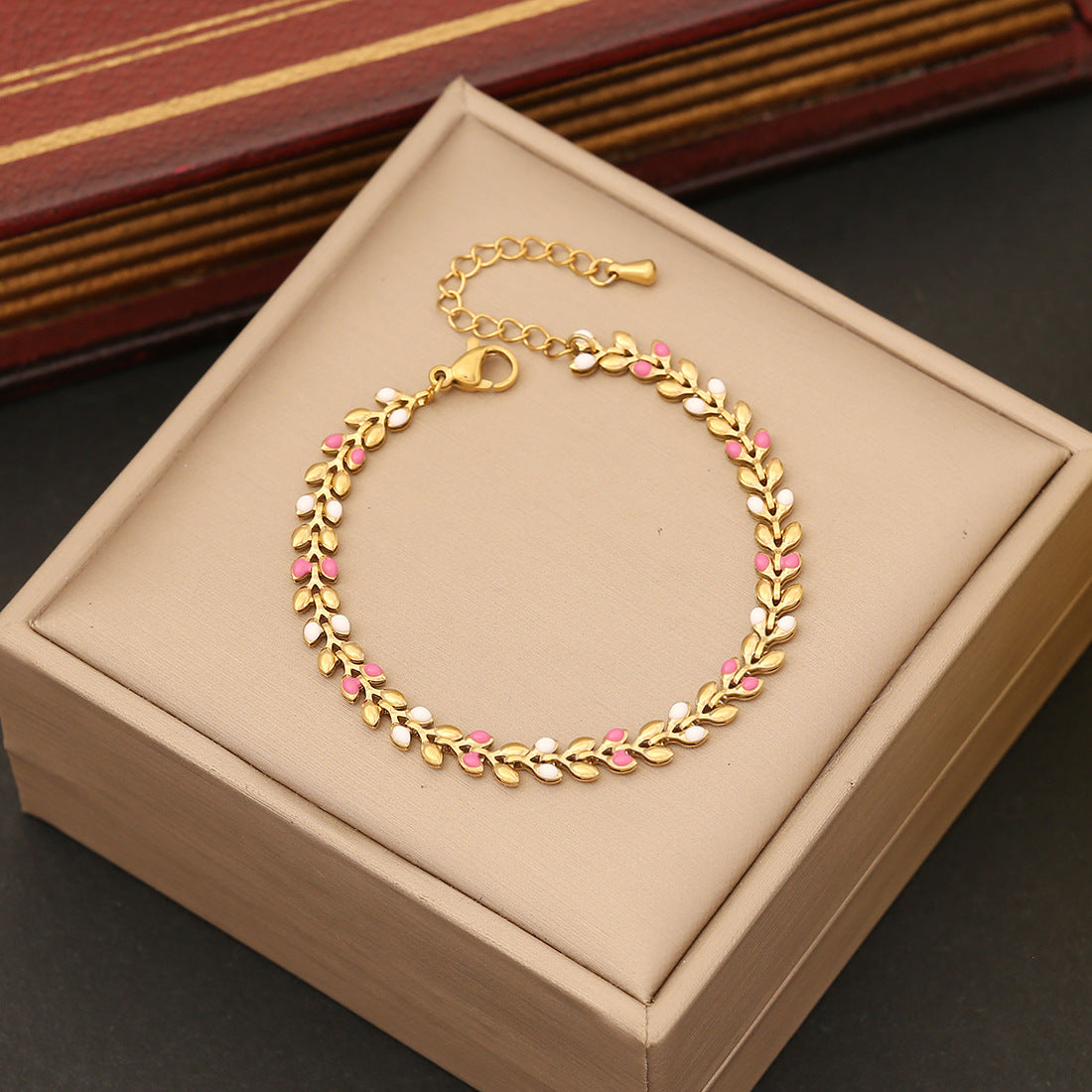 Personalized Wheat Sheaf Bracelet in Stainless Steel with Enamel Finish for Women