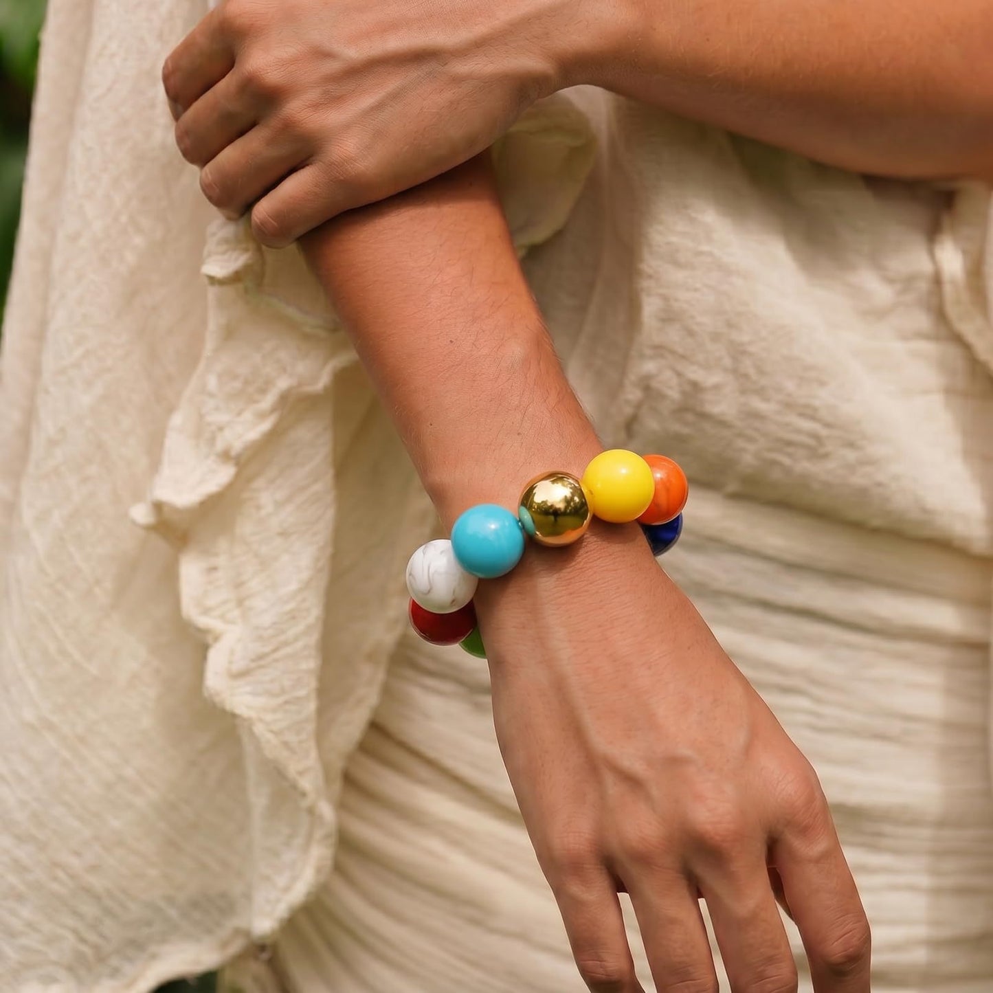 Bohemian Geometric Round Acrylic Beaded Bracelet for Women
