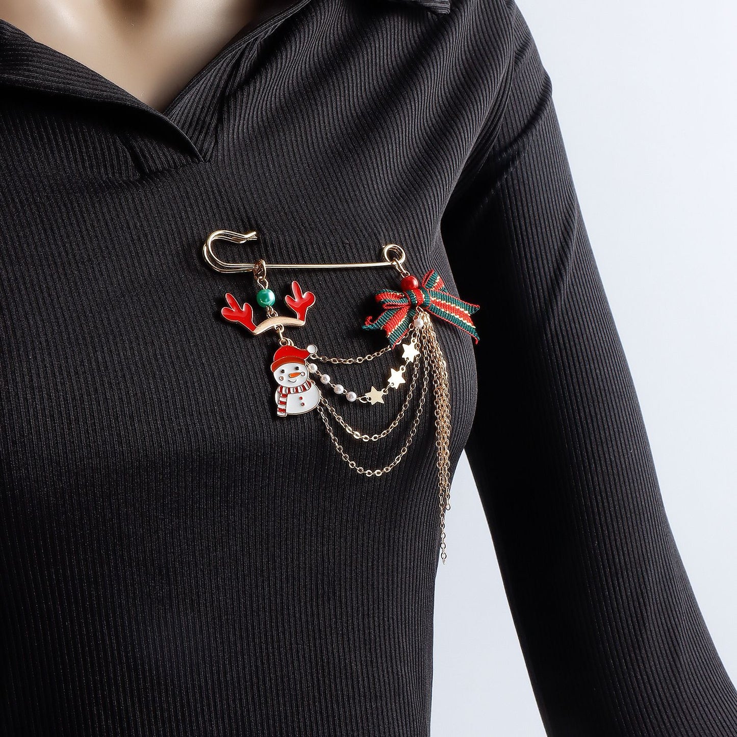 Original Design Bow-Shaped Alloy Brooch with Christmas Deer Antler and Snowman Motifs, Plated Finish, Decorative Gift Pin for Women