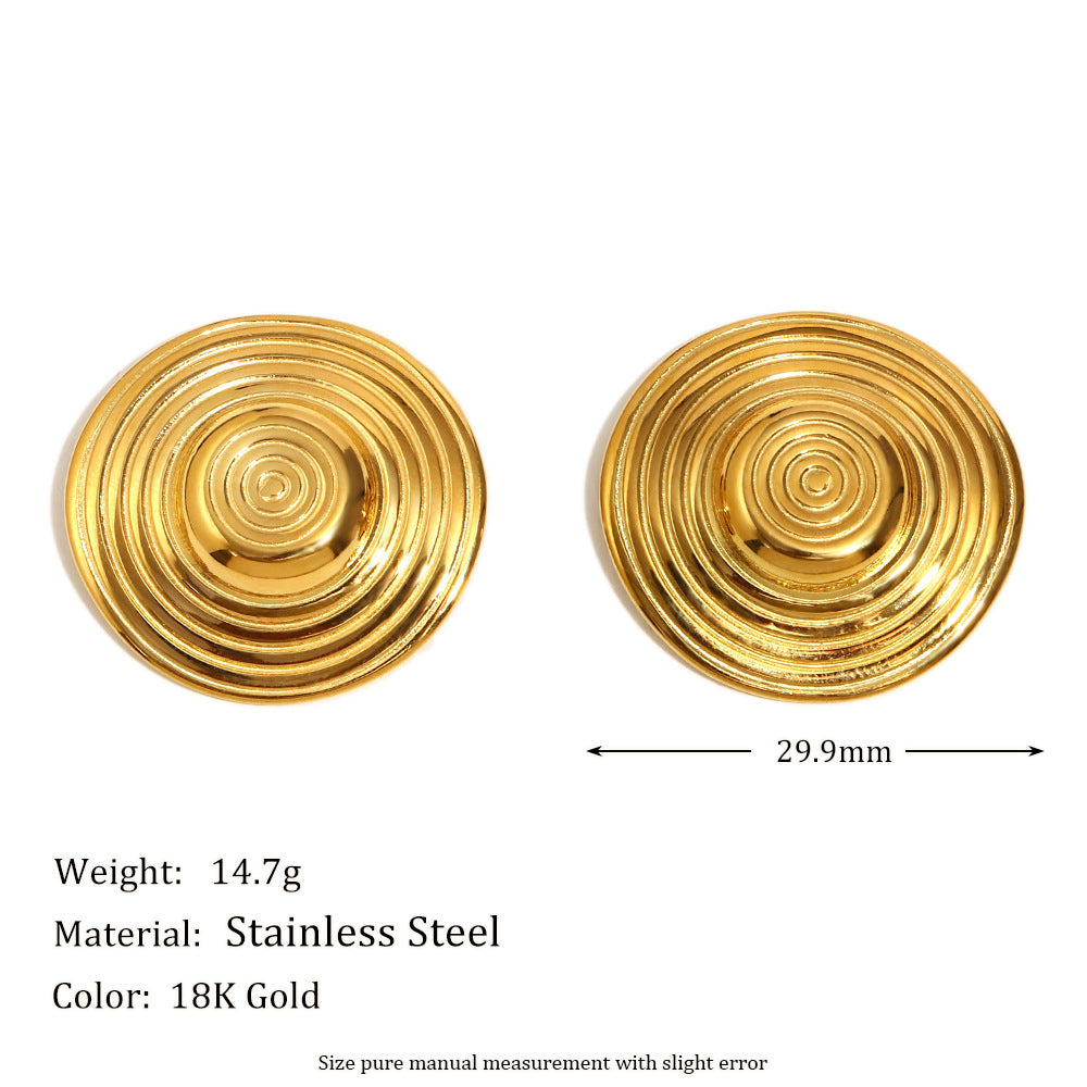 Minimalist Geometric Stainless Steel 18K Gold Plated Circle Stud Earrings for Women