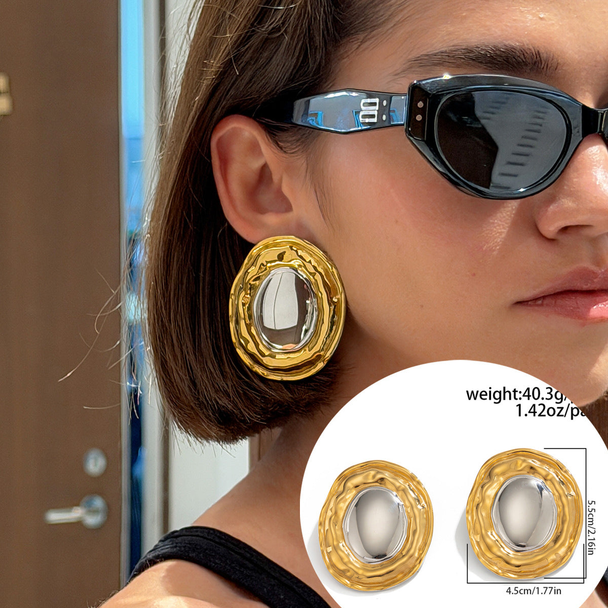 Luxury Geometric Round Oval Stainless Steel PVD Earrings