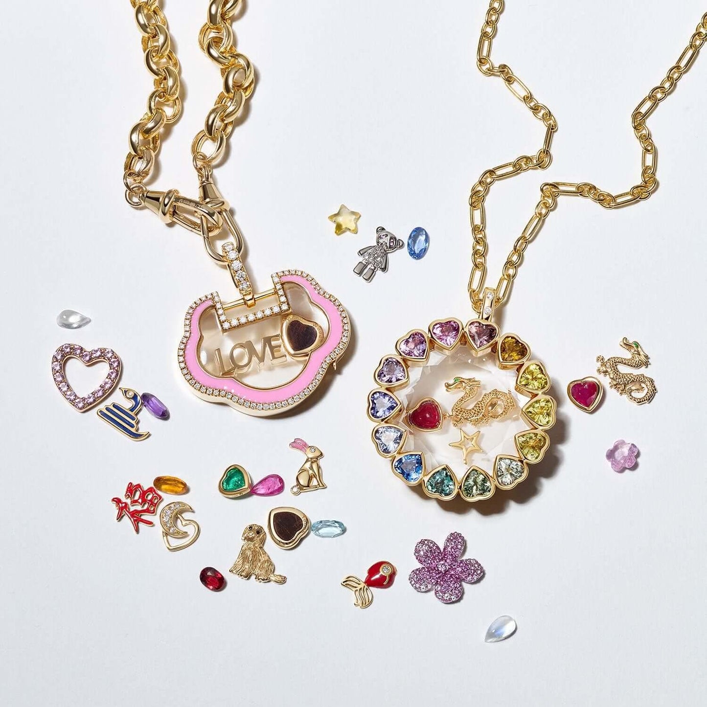 Heart Star Floral Gemstone Cubic Zirconia Inlay Brass Pendant Necklace for Women