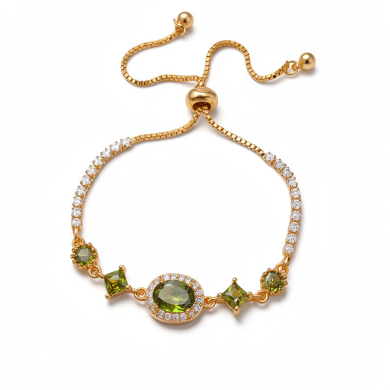 Luxury Elegant Oval Geometric 18K Gold Plated Brass Bracelet with Cubic Zirconia Inlay for Women