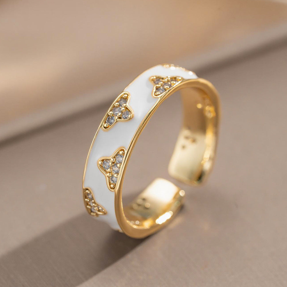 Fashion Luxury Geometric Irregular Enamel Zircon 18K Gold Plated PVD Copper Open Ring for Unisex