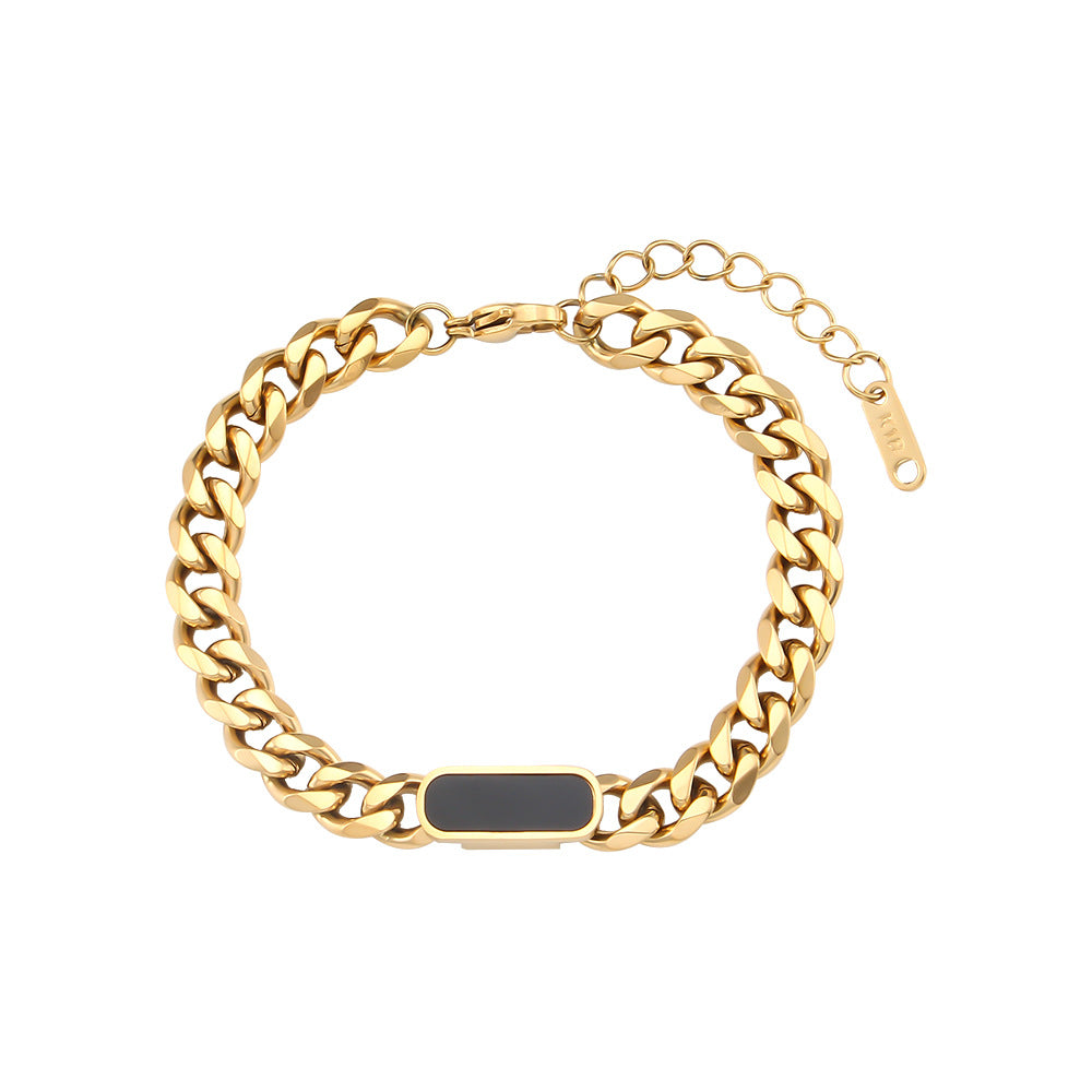 Set bracciale e collana a catena cubana geometrica vintage in acciaio inossidabile con finitura placcata