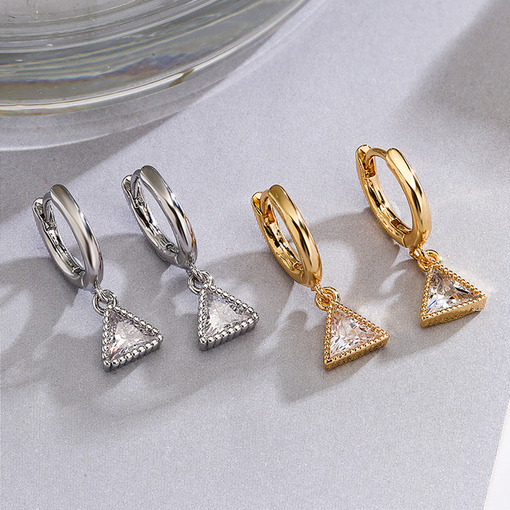 Minimalist Geometric Triangle Zircon Earrings for Women Made of Copper