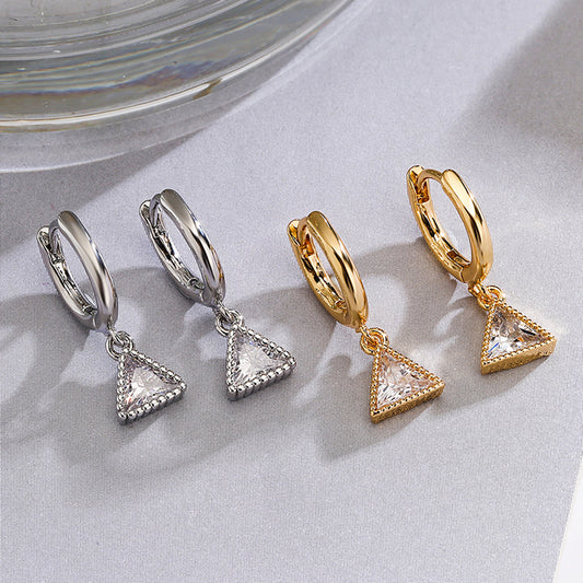 Orecchini a triangolo geometrico minimalista in zircone da donna in rame