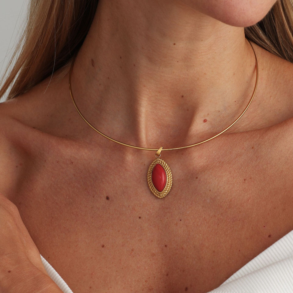 Minimalist Oval Geometric Resin Pendant Stainless Steel Plated Choker Necklace for Women