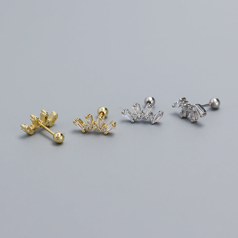 Orecchino a polsino filettato in argento sterling S925, geometrico, dolce e audace, con dettaglio a sfera intrecciata, da donna