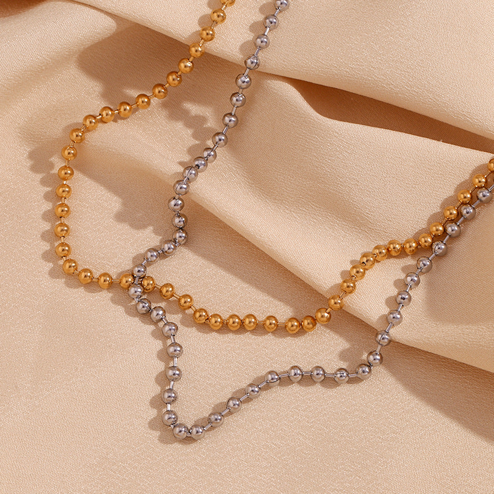 Minimalist Geometric Stainless Steel Plated 18K Gold Necklace for Women with 4mm Beads and Round Pendant