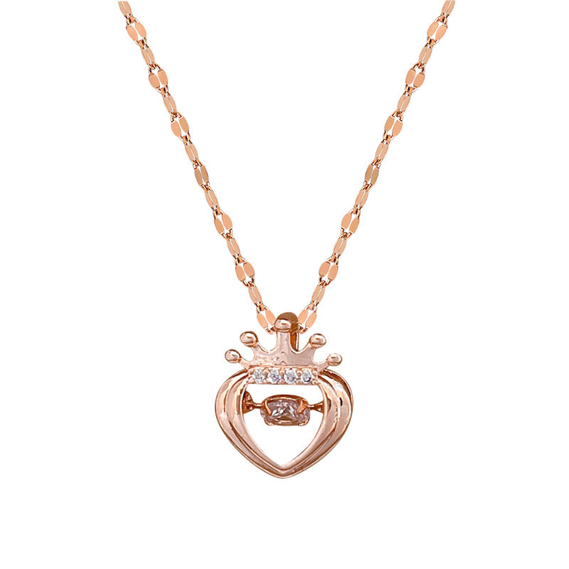 Elegante Collana Pendente Cuore Corona per Donna, in Acciaio Inossidabile, Delicata Catena Clavicola con Motivo Lunare