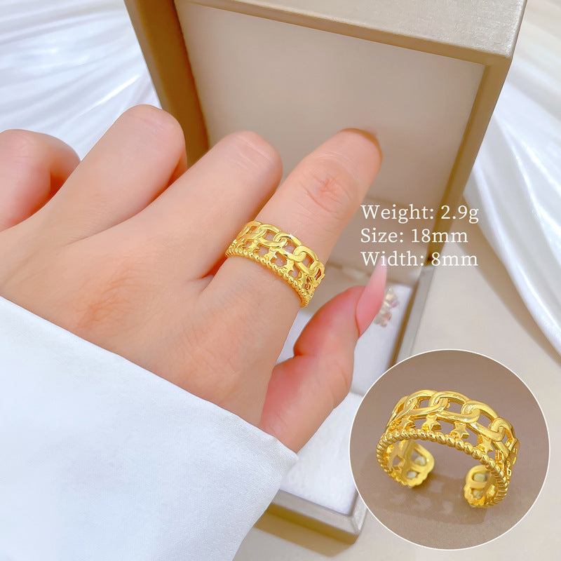 Minimalist Sweet Gold Plated Brass Crown Ring Adjustable Open Band for Women Couples