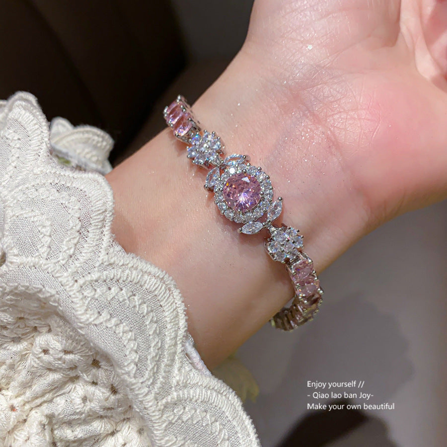 Luxury Elegant Round Floral Geometric Brass Bracelet with Cubic Zirconia Inlay for Women