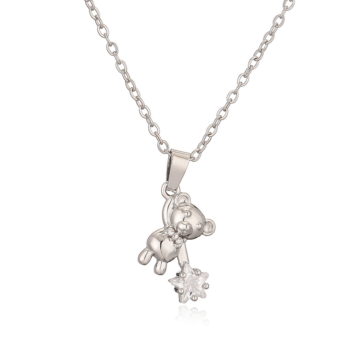 Minimalist Bear-Shaped Copper Pendant Necklace with Real Gold Plating and Zircon Accents for Women