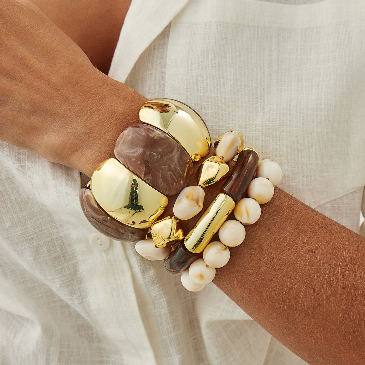 Gradient Geometric Acrylic Beaded Stretch Bracelet