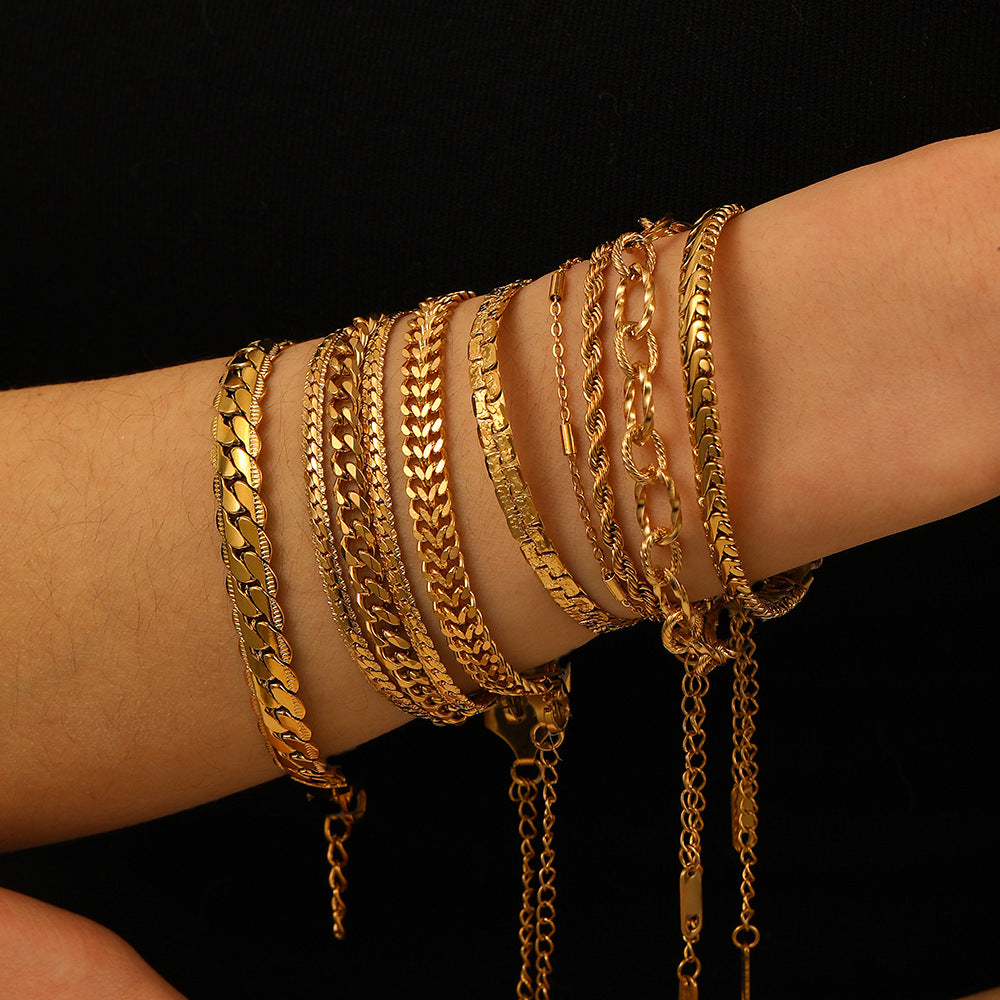 INS Style Geometric and Letter-Shaped Titanium Steel Stainless Steel Bracelet with 18K Gold Plating for Couples