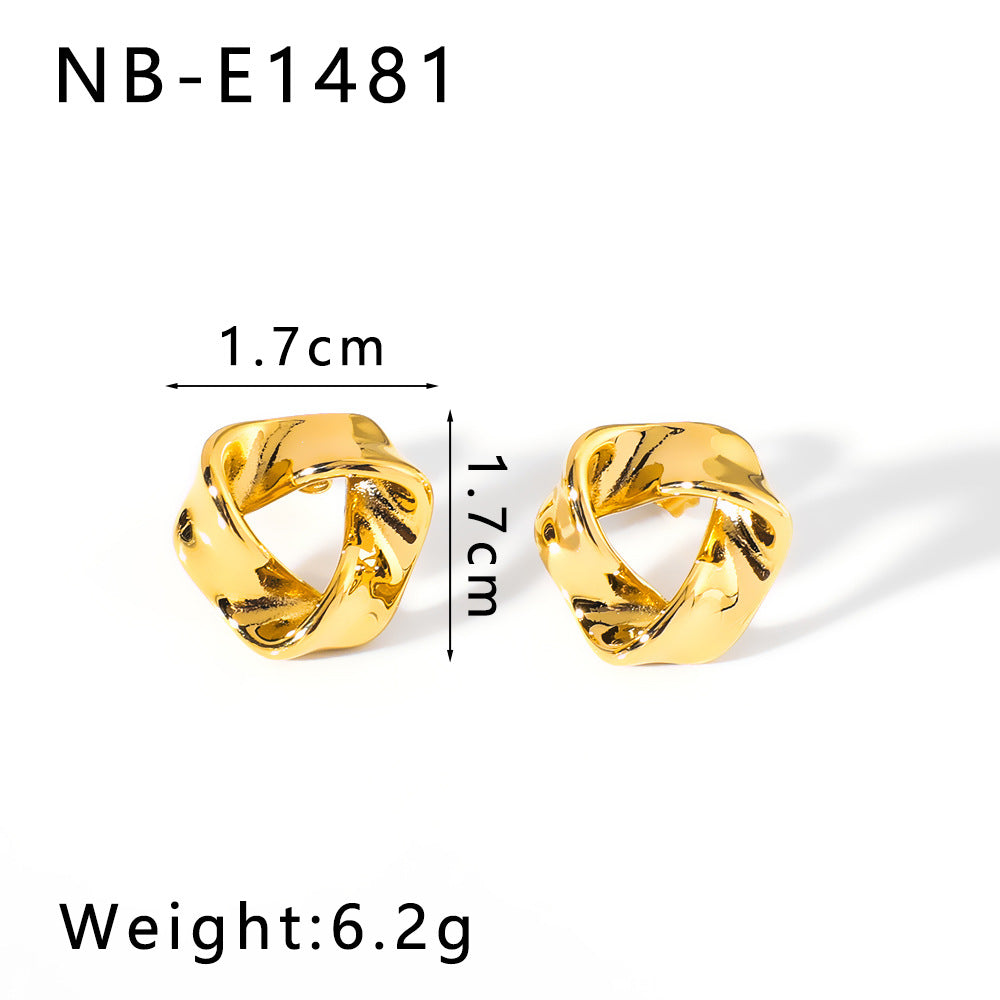 Irregular Geometric Stainless Steel Stud Earrings with Vacuum Gold Plating Minimalist Cold-Tone Design for Women