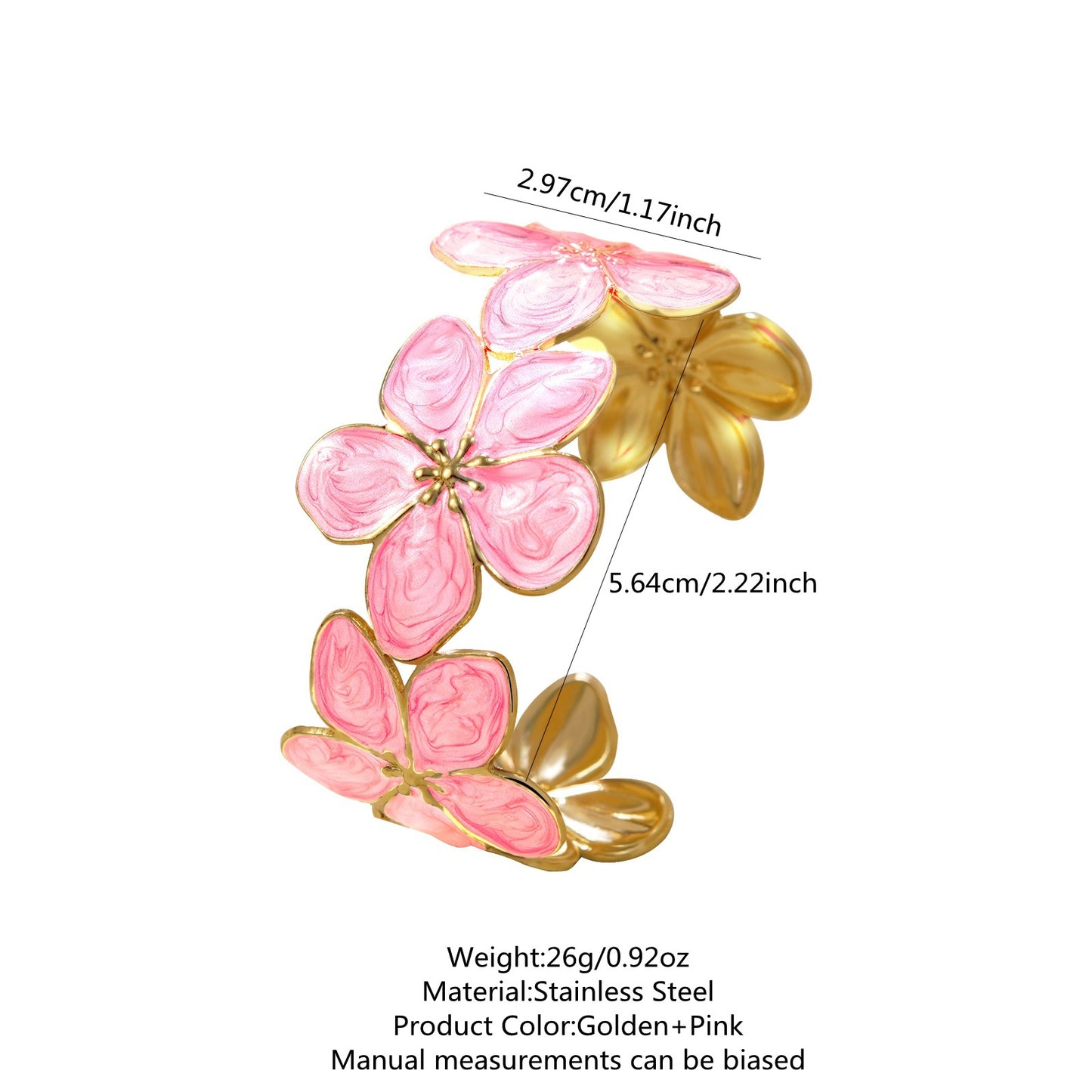 Elegante Pulsera Abierta de Lujo Floral con Esmalte de Aceite de Acero Inoxidable y Titanio con Cereza