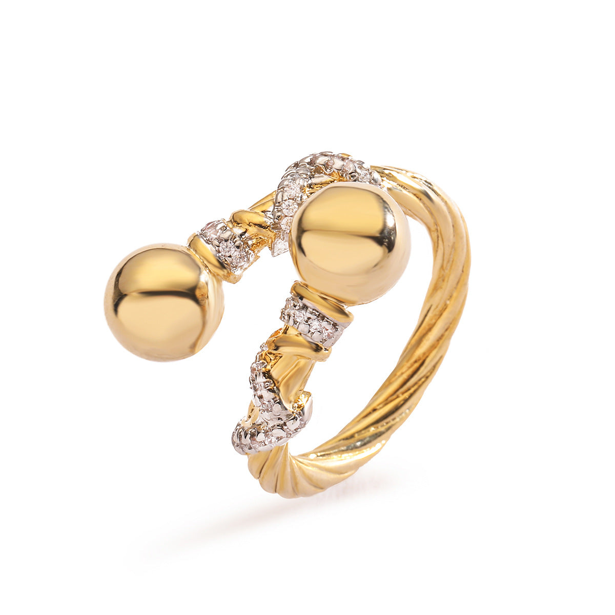 Anello aperto geometrico minimalista da donna in rame con zirconi micro-pavé