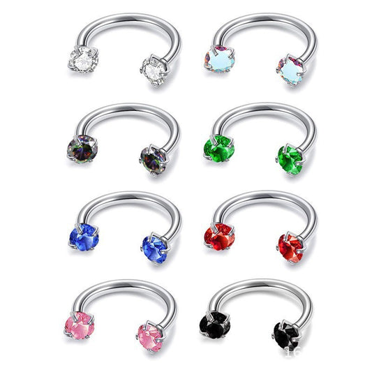 Pendiente de nariz de aleación de titanio con forma de herradura estilo OL de moda con acabado pulido e incrustaciones de circonita cúbica para piercing unisex