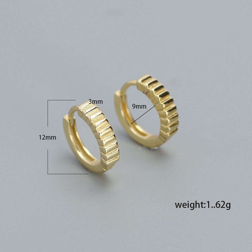Elegant 925 Sterling Silver Round Striped Geometric Hoop Earrings for Women