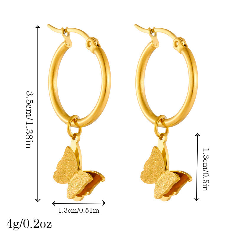 Fashion Matte Textured Gold-Plated Square Butterfly Pendant Necklace Set with Earrings and Bracelet for Women