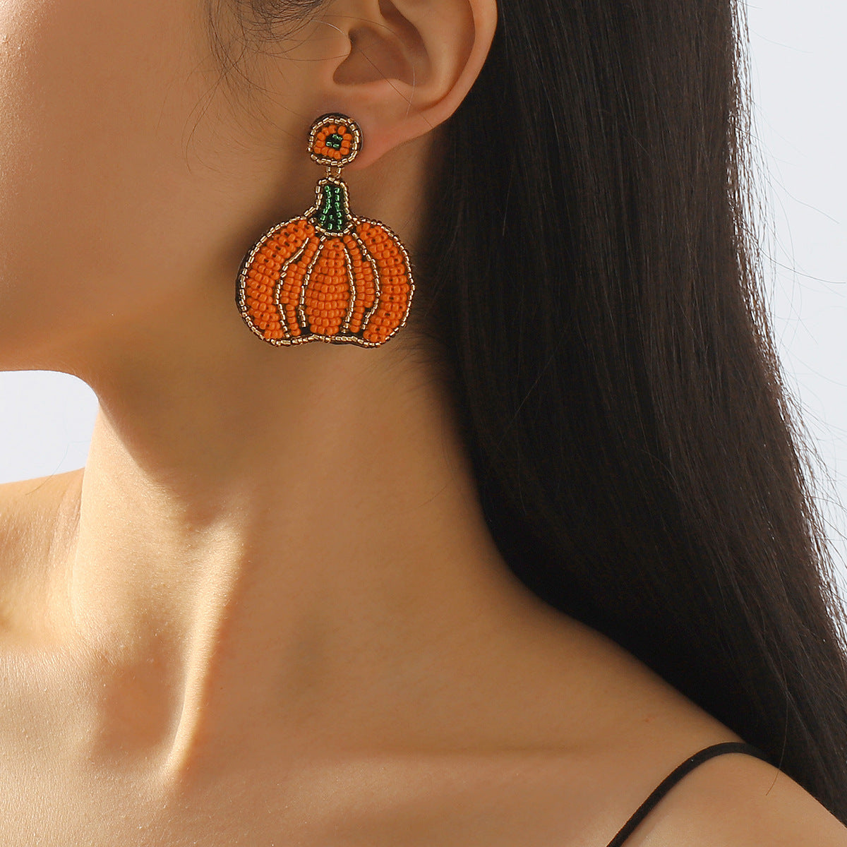 Orecchini geometrici a forma di zucca di Halloween da donna con base in PU e perni in acciaio inossidabile
