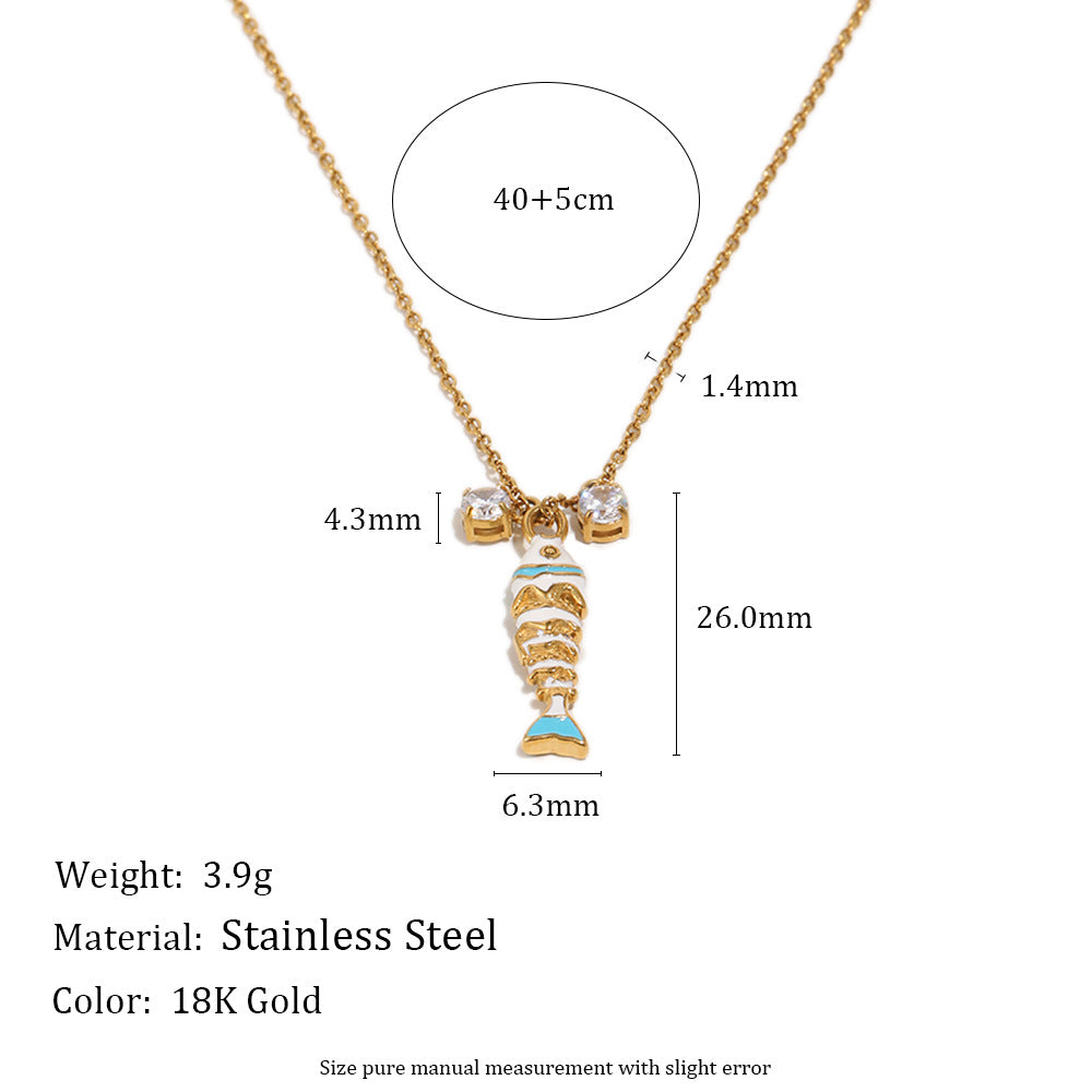 Elegant 18K Gold Plated Stainless Steel Drip Oil Animal Pendant Necklace with Cubic Zirconia for Women