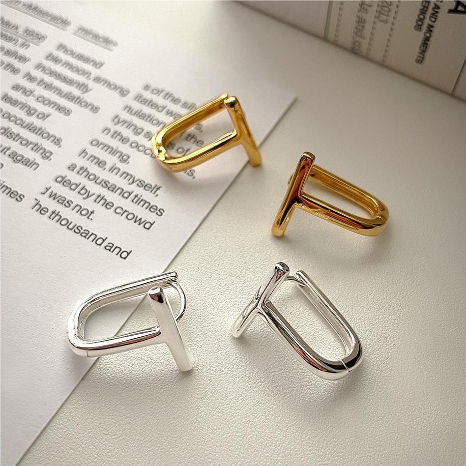 Minimalist Geometric Letter T-Shaped Earrings in 925 Sterling Silver with Gold Plating for Women
