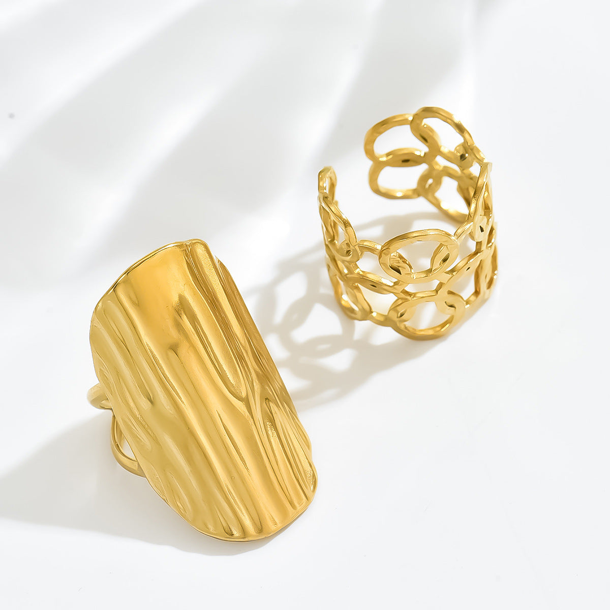 Set di Anelli Regolabili a Forma Geometrica Irregolare Svuotata da Donna, in Lega di Zinco Placcata, Stile Moderno Minimalista