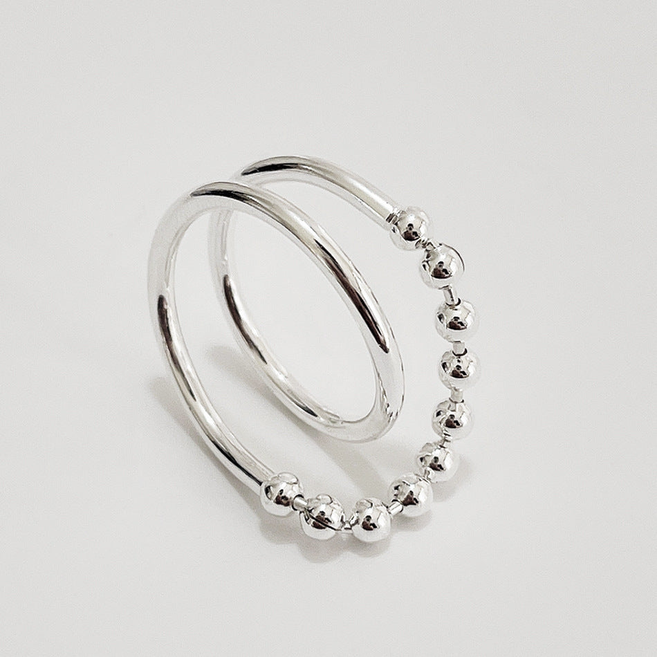 925 Sterling Silver Round Beaded Ring for Women