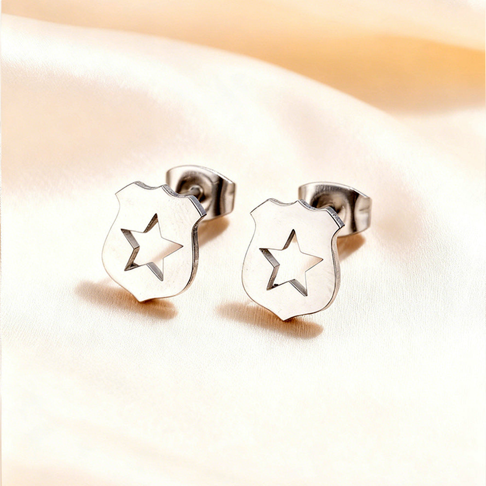 Luxury Elegant Geometric Moon Star Stainless Steel Plated Stud Earrings for Women