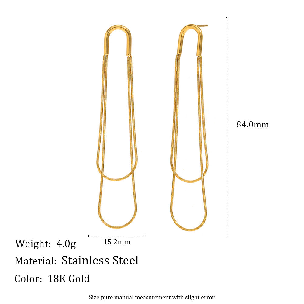 Orecchini Minimalisti Moderni Geometrici in Acciaio Inossidabile con Placcatura in Oro 18 carati da Donna — Design Lungo a Goccia Effetto Sfilato