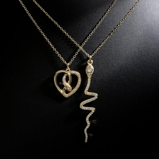 Collar de serpiente geométrico para mujer de cobre con baño de oro de 18 quilates e incrustaciones de circonitas
