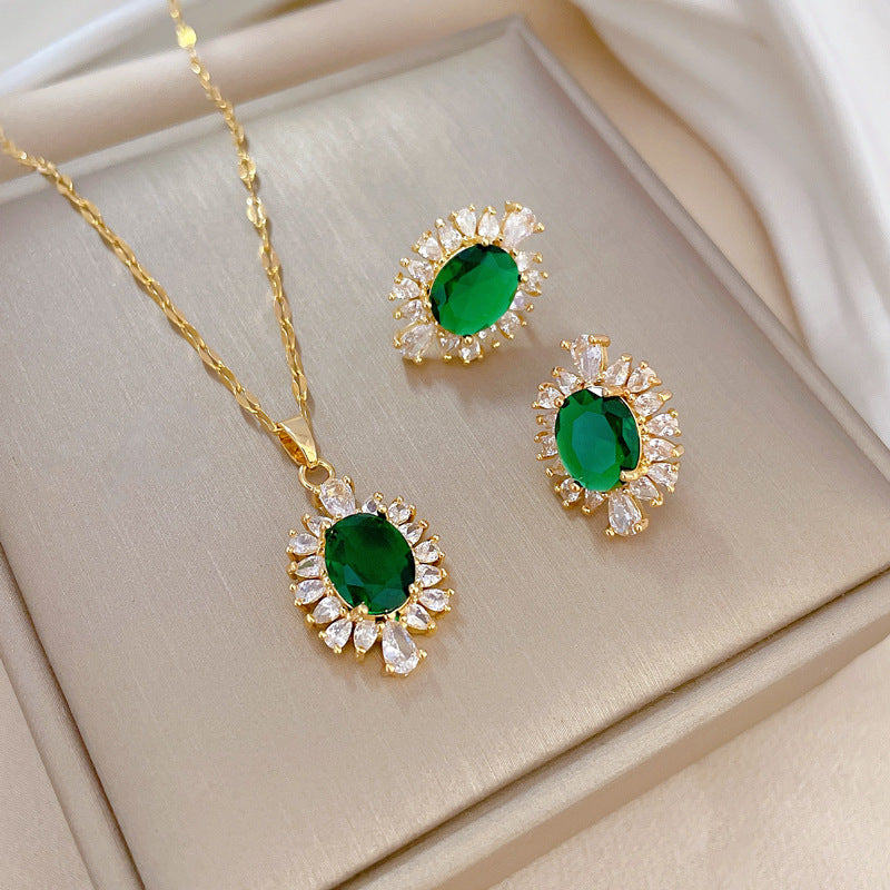 Geometric Luxury Plated Titanium Steel Necklace and Earrings Set for Women