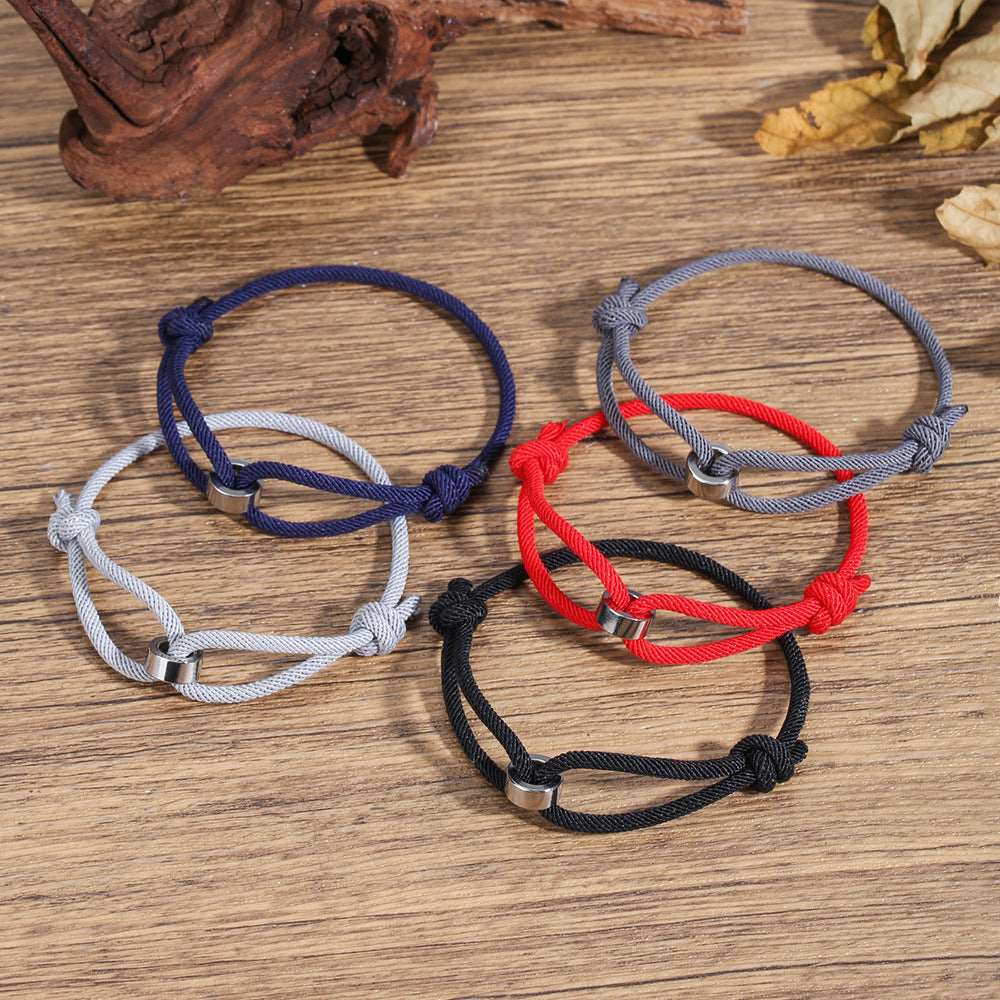 Handmade Geometric Round Stainless Steel Sliding Adjustable Rope Bracelet