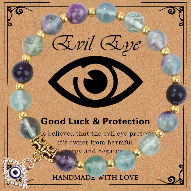 Minimalist Elegant 8mm Pink Zebra Stone Evil Eye Bracelet Unisex Fashion Jewelry Gift