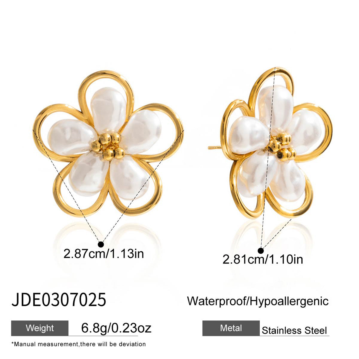 Pendientes de tuerca minimalistas geométricos de acero inoxidable con acabado chapado y adorno floral para mujer