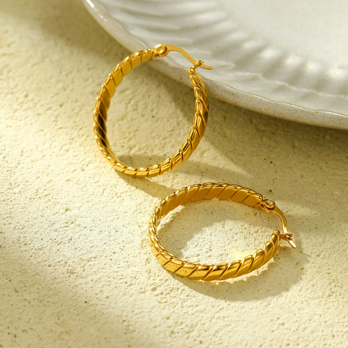 Vintage Geometric Stainless Steel Twisted Hoop Earrings for Women with Plated Finish Hypoallergenic Luxury Ear Studs