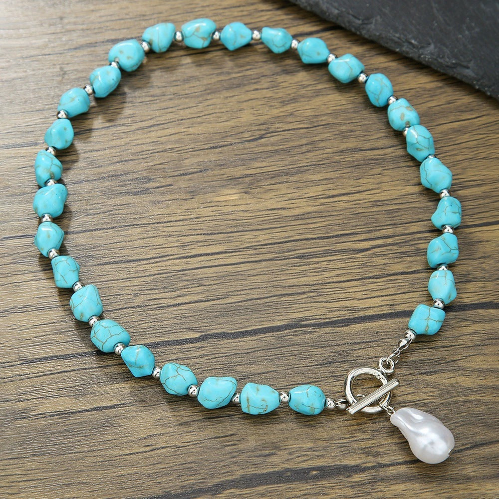 Hip-hop Punk Geometric Round Matte Stainless Steel Beaded Necklace with Alloy and Agate Pendant