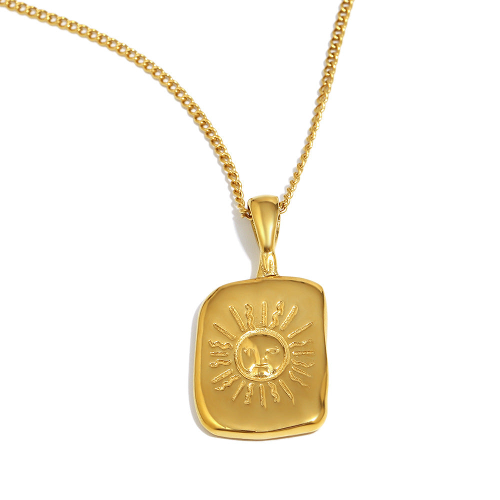 Collana con ciondolo minimalista a forma di volto di sole geometrico da donna in acciaio inossidabile placcato oro 18 carati Design di lusso leggero