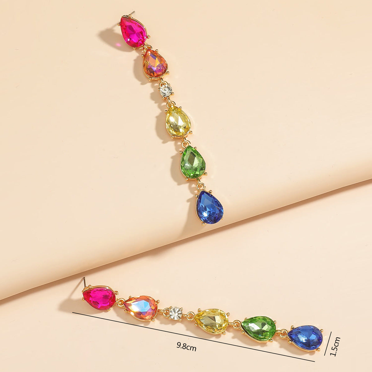 Fashionable Water-Drop and Geometric Alloy Stud Earrings with Crystal Inlay for Women
