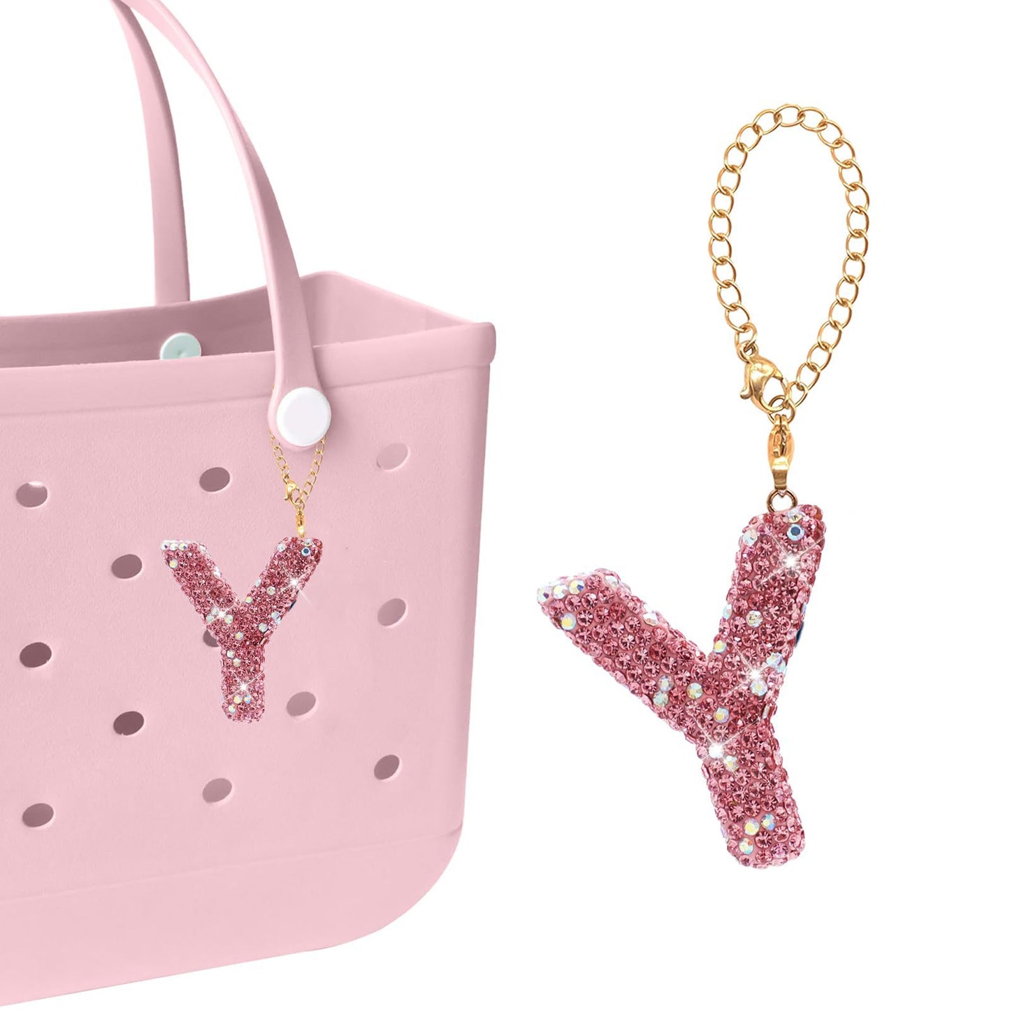 Minimalist Rhinestone Inlay Letter Backpack Charm with Gold Chain