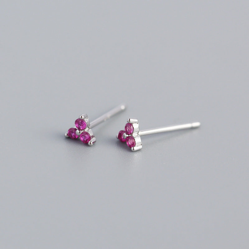 Minimalist Elegant 925 Sterling Silver Inlaid Diamond Plant Stud Earrings