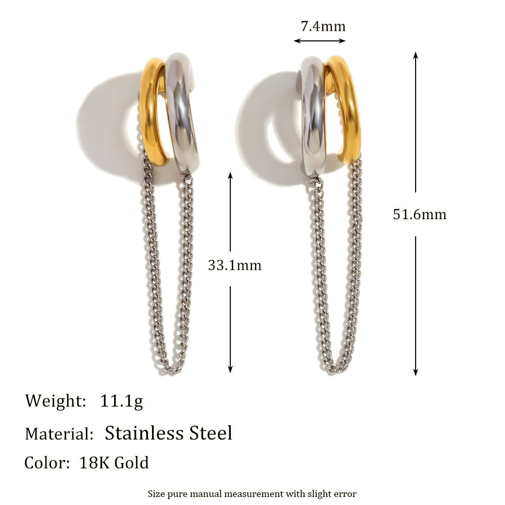 Minimalist Geometric Stainless Steel Earrings with 18K Gold Plating Dual-Tone Chain Design for Women