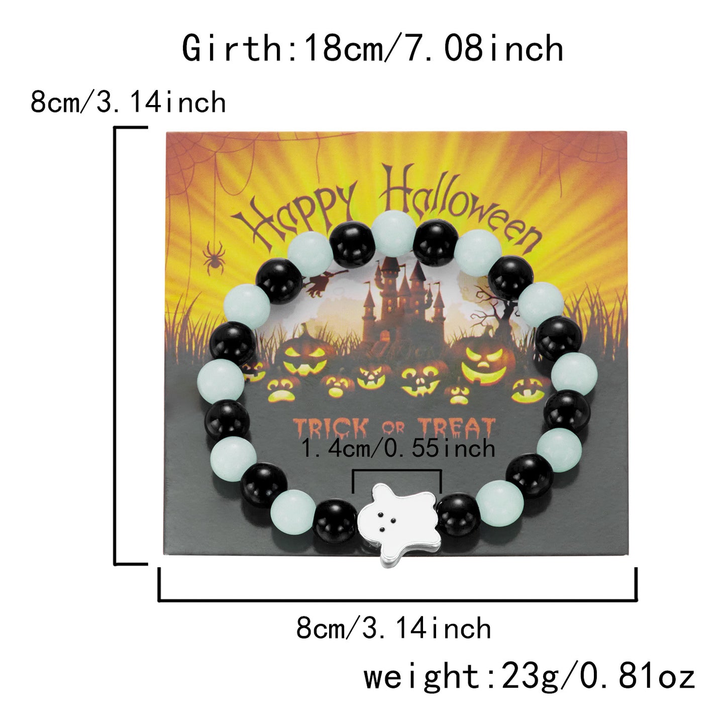 Braccialetto in lega Dark Gothic a tema fantasma con zucca dei cartoni animati, che si illumina al buio, per Halloween, come regalo