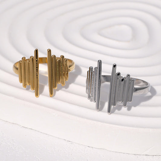 Minimalist Geometric Stainless Steel Ring for Women with 18K Gold Plating and Adjustable Open Band