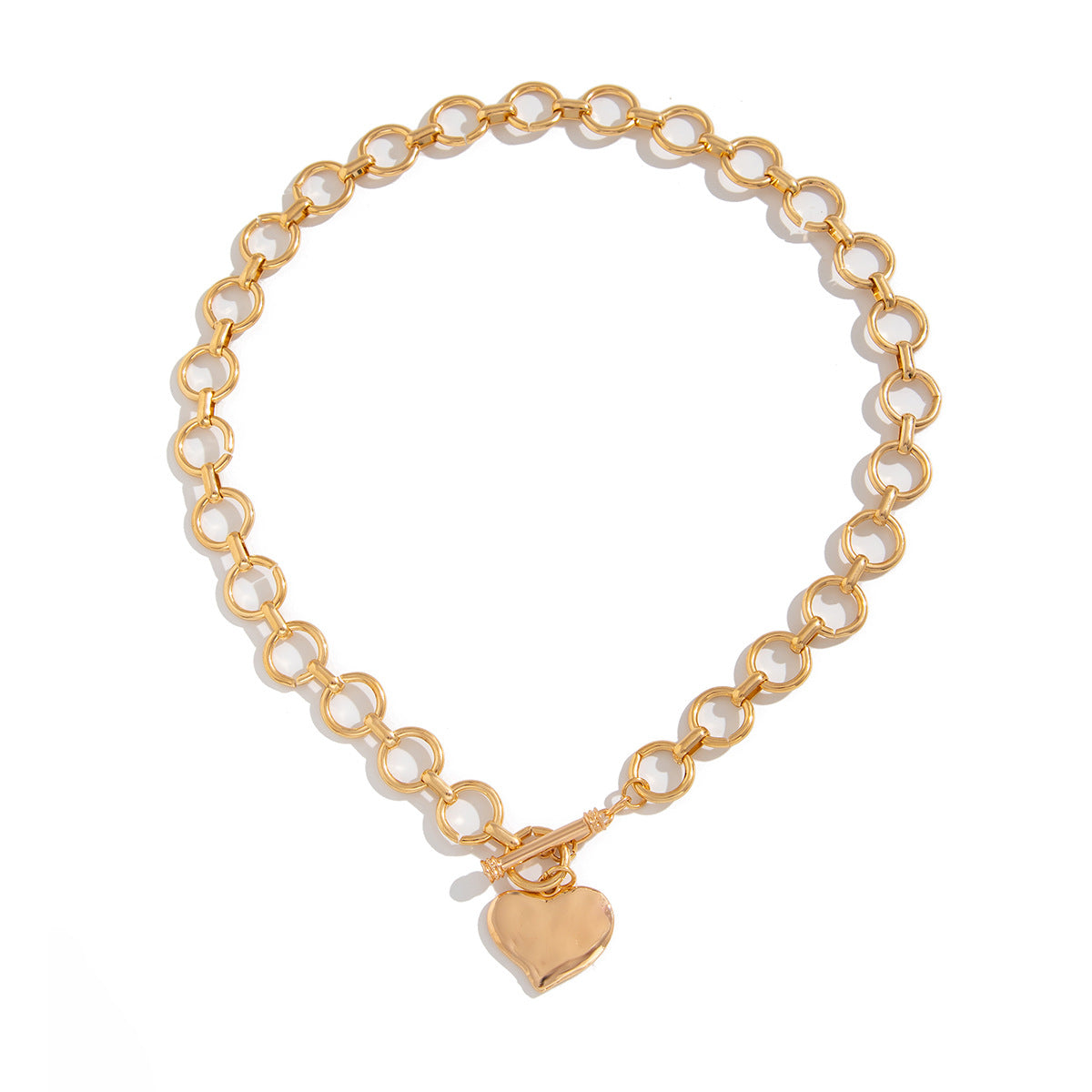 Collana Minimalista con Ciondolo a Cuore Irregolare in Lava, in Lega con Finitura Galvanizzata e Design a Disco Piegato Testurizzato